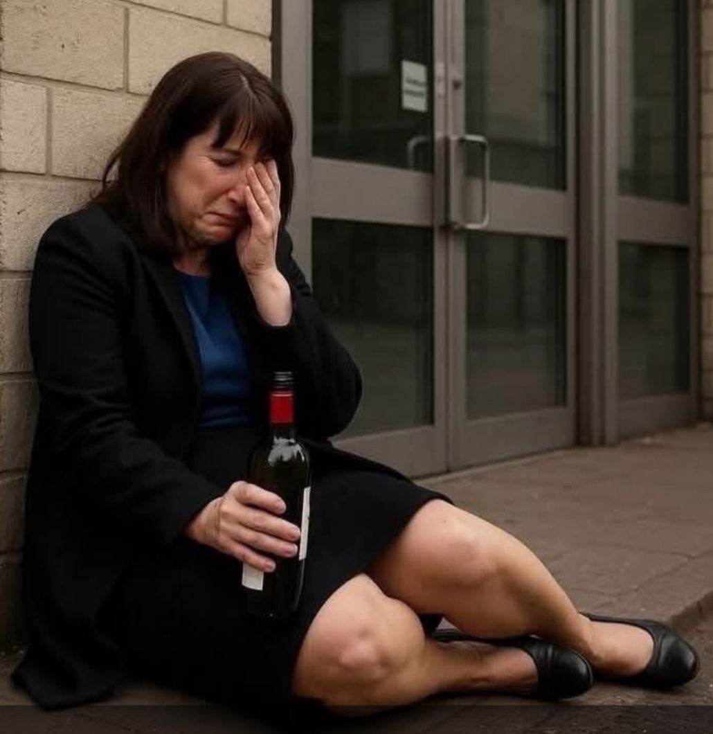 Rachel Reeves drinking wine on the pavement