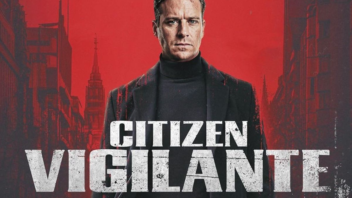 Citizen Vigilante — Armie Hammer poster stylised with London skyline