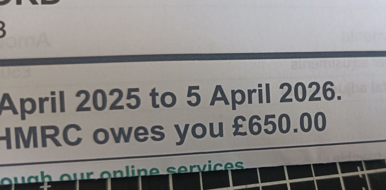 HMRC letter showing £650 refund