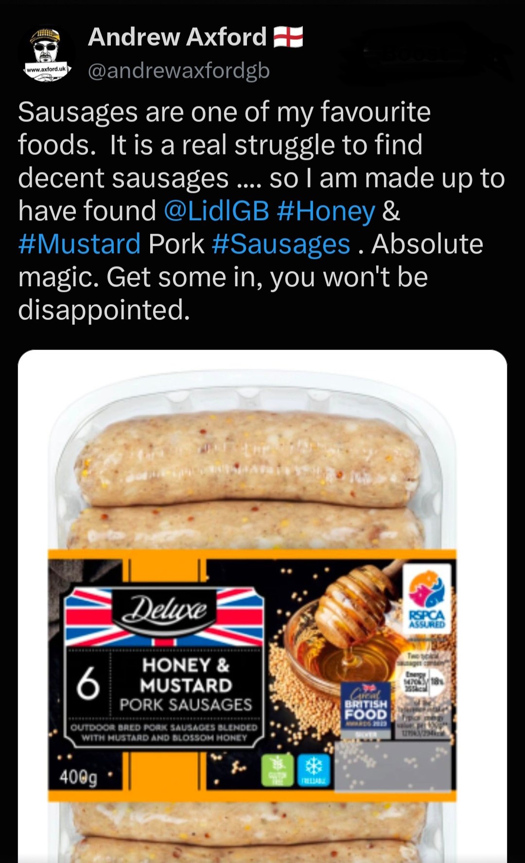 Lidl Deluxe Honey and Mustard Pork Sausages