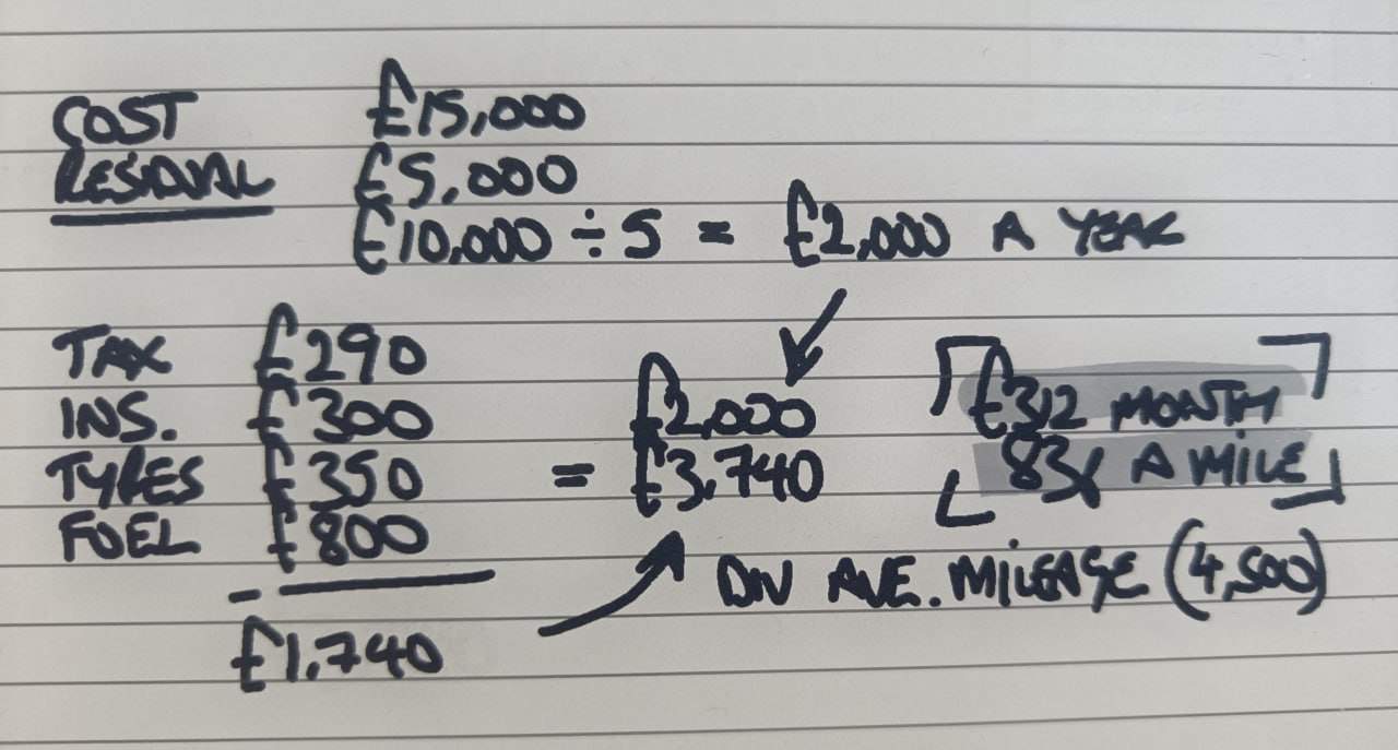 Handwritten EV cost calculation
